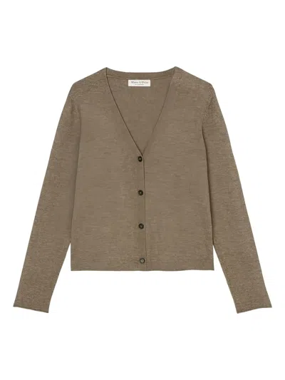 Marc O'polo V-neck Button-up Cardigan In Brown