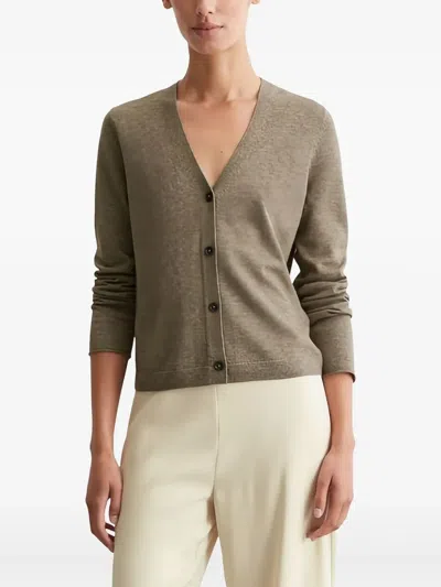 Marc O'polo V-neck Button-up Cardigan In Brown