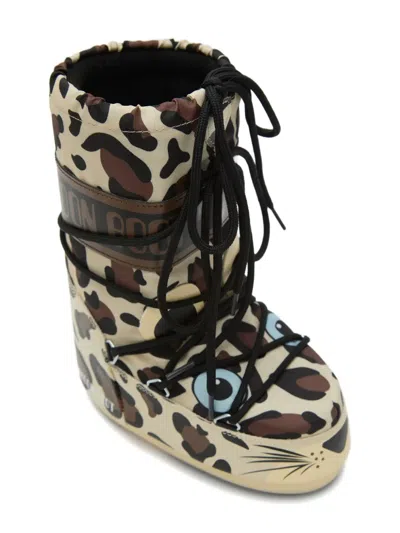 Moon Boot Leopard-print Lace-up Boots In Brown