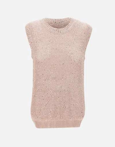 Golden Goose Mesh Knit Top With Sequins And Contrasting Details