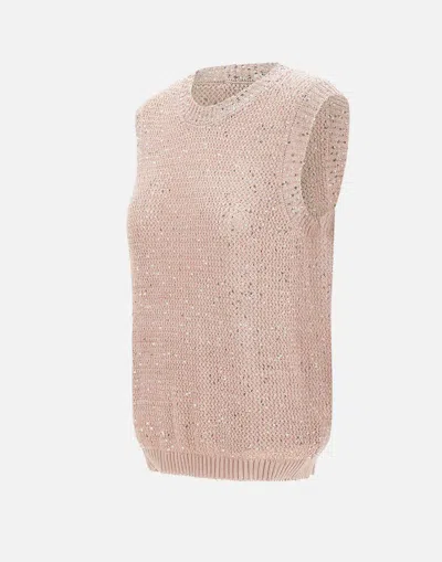 Golden Goose Mesh Knit Top With Sequins And Contrasting Details