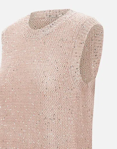 Golden Goose Mesh Knit Top With Sequins And Contrasting Details