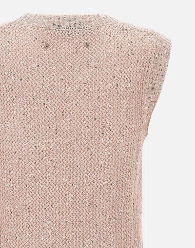 Golden Goose Mesh Knit Top With Sequins And Contrasting Details