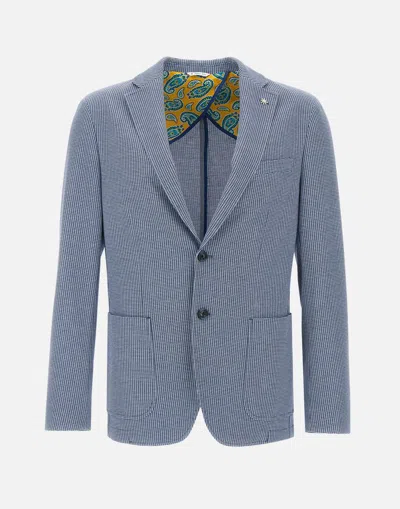 Manuel Ritz Viscose Stretch Houndstooth Blazer In Blue