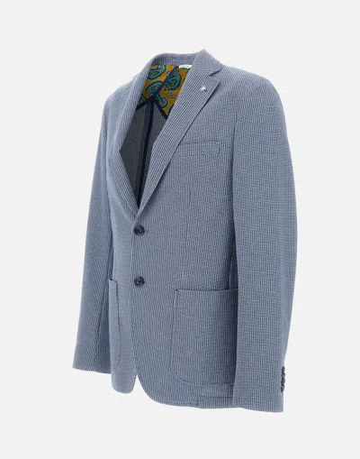 Manuel Ritz Viscose Stretch Houndstooth Blazer In Blue