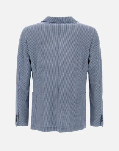 Manuel Ritz Viscose Stretch Houndstooth Blazer In Blue