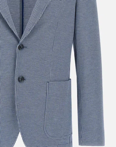 Manuel Ritz Viscose Stretch Houndstooth Blazer In Blue