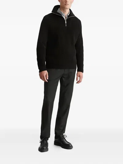 Marc O'polo Ribbed Quarter-zip Sweater In Black