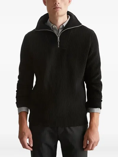 Marc O'polo Ribbed Quarter-zip Sweater In Black