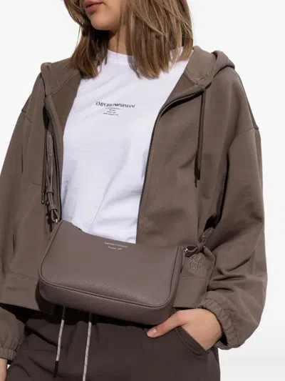 Emporio Armani Grey Logo-plaque Crossbody Bag In Gray