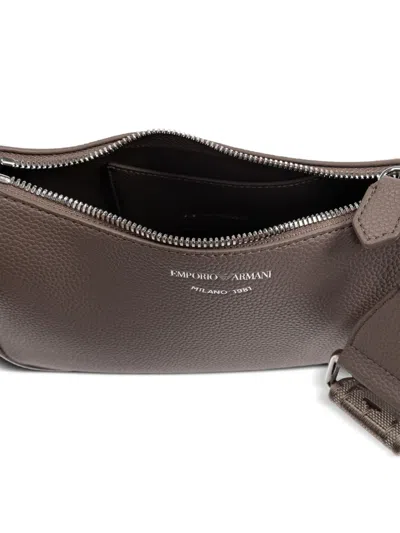 Emporio Armani Grey Logo-plaque Crossbody Bag In Gray