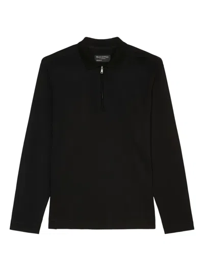 Marc O'polo Short-zip Polo Shirt In Black