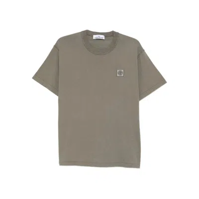 Stone Island Compass-patch Cotton T-shirt In Burgundy
