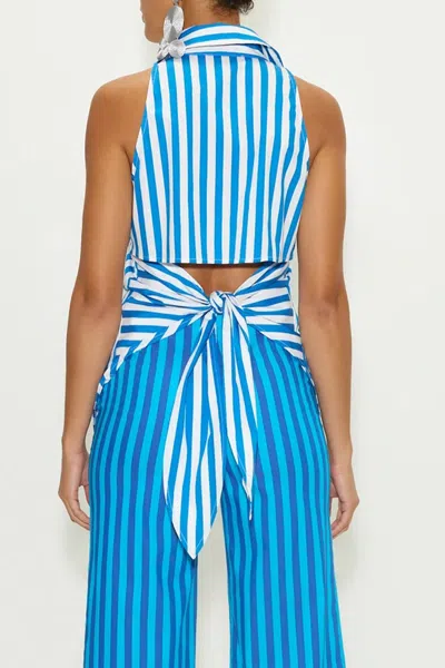 Simon Miller Loch Sleeveless Poplin Button Up In Blue Stripe In Blue