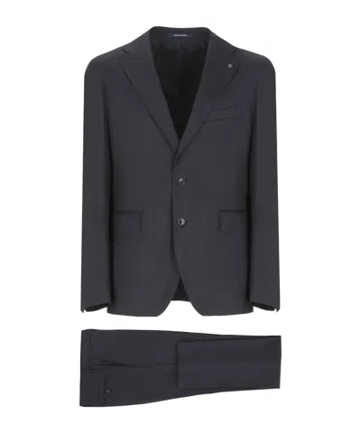Tagliatore Blue Virgin Wool Tuxedo Suit In Black