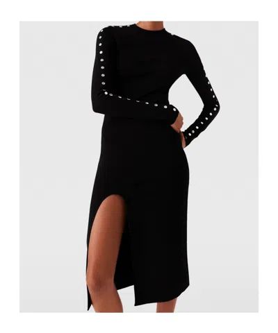 Stella Mccartney Studded Long Sleeve Midi Dress In Black