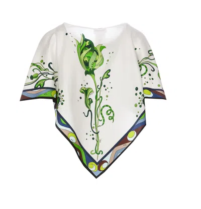 Pucci Asymmetric Graphic-print Silk Blouse In White