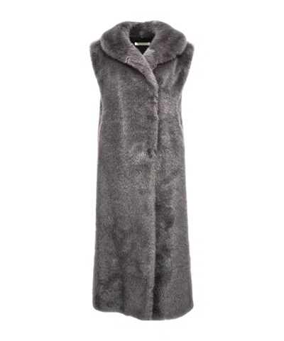 Philosophy Di Lorenzo Serafini Lapel Sleeveless Fur Coat In Gray