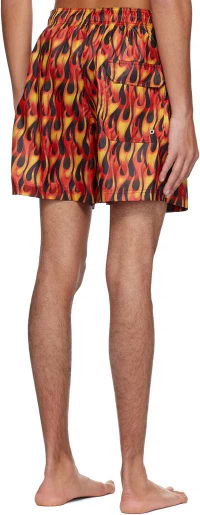 Palm Angels Flame-print Swim Shorts In Red