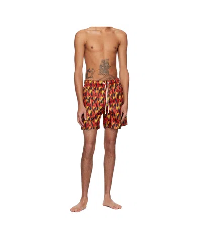 Palm Angels Flame-print Swim Shorts In Red