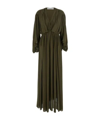 Philosophy Di Lorenzo Serafini Brown Long Dress With V-neck And Ruffle Details In Tech Fabric Woman