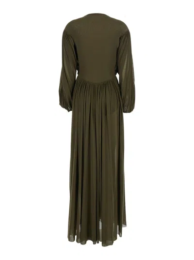 Philosophy Di Lorenzo Serafini Brown Long Dress With V-neck And Ruffle Details In Tech Fabric Woman