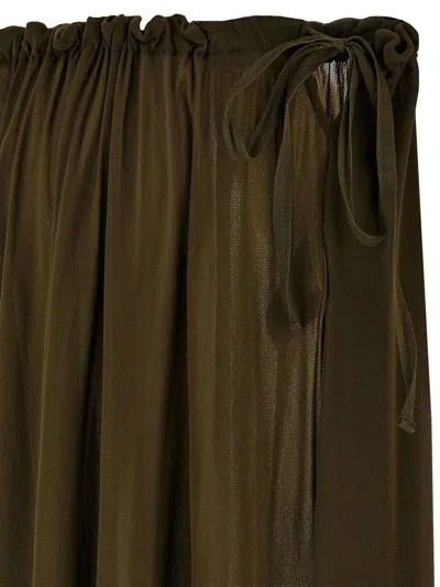 Philosophy Di Lorenzo Serafini Sheer Wide Leg Trousers With Drawstring Detail In Green