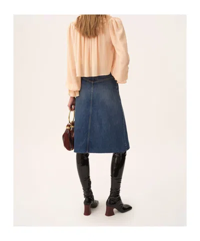 Chloé Denim Knee-length Skirt With Front Box Pleat In Blue
