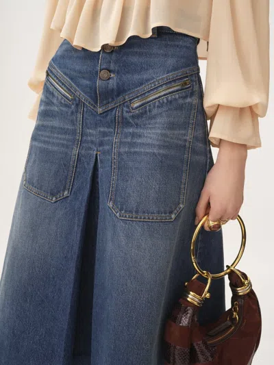 Chloé Denim Knee-length Skirt With Front Box Pleat In Blue