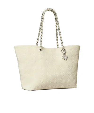 Tory Burch Ella Chain Terry Cloth Tote In White