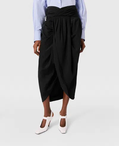 Stella Mccartney Ruched Wrapped Midi Skirt In Black