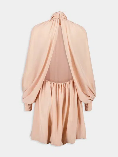 Stella Mccartney Open-back Gathered Silk Crepe De Chine Mini Dress In Brown