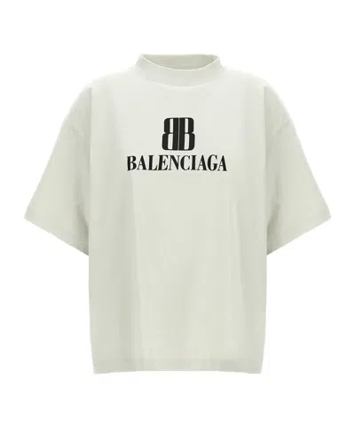 Balenciaga Cropped Logo T-shirt Short Sleeves In Neutral