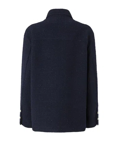 Pinko Oversized Patterned Tweed Jacket In Blue