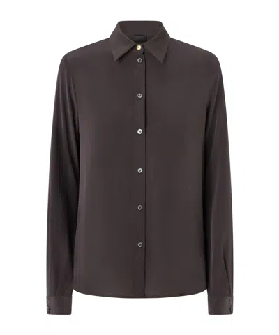 Pinko Button-down Silk Shirt In Brown