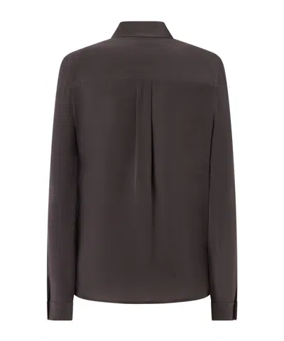 Pinko Button-down Silk Shirt In Brown