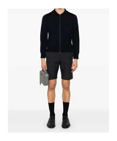Thom Browne Double Face Zip Wool Blend Cardigan In Black