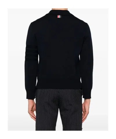Thom Browne Double Face Zip Wool Blend Cardigan In Black