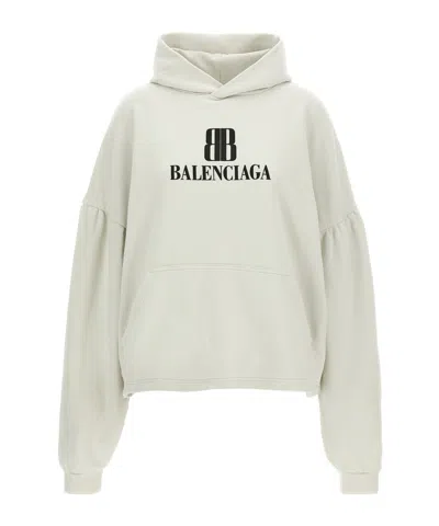 Balenciaga Logo Cropped Hoodie With Dropped Shoulders In Neutral