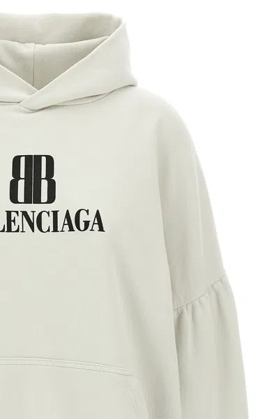 Balenciaga Logo Cropped Hoodie With Dropped Shoulders In Neutral