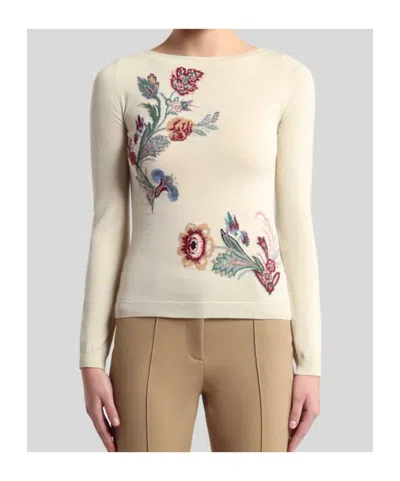 Etro Wool-blend Jacquard Sweater In White