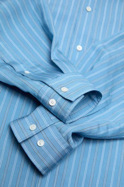 Acne Studios Striped Long Sleeve Button Up Shirt In Blue