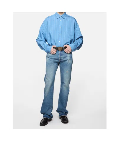 Acne Studios Striped Long Sleeve Button Up Shirt In Blue