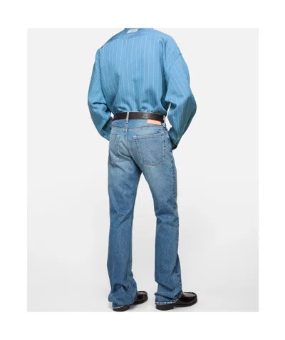 Acne Studios Striped Long Sleeve Button Up Shirt In Blue