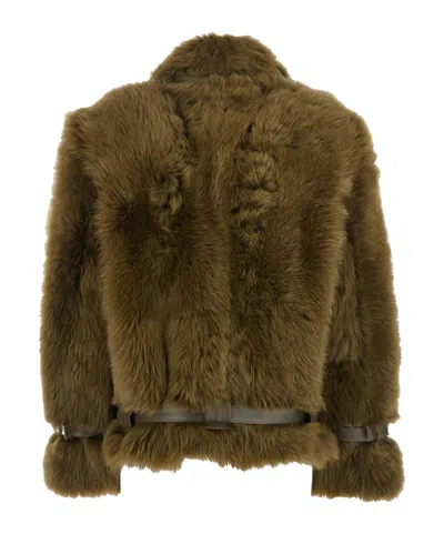 Tom Ford Women Brown Jacket With Adjustable Belt On The Waist In Fur Woman In Green