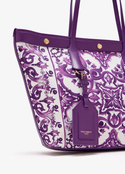 Dolce & Gabbana Majolica-print Canvas Shopping Tote Bag In Purple