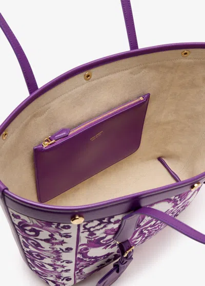 Dolce & Gabbana Majolica-print Canvas Shopping Tote Bag In Purple