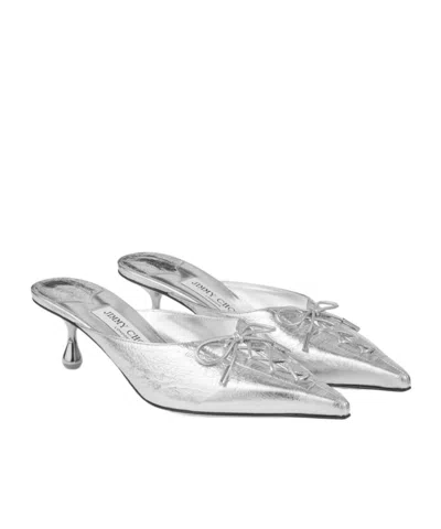 Jimmy Choo 50mm Scarlett Lace-up Pointed-toe Mules In Silver