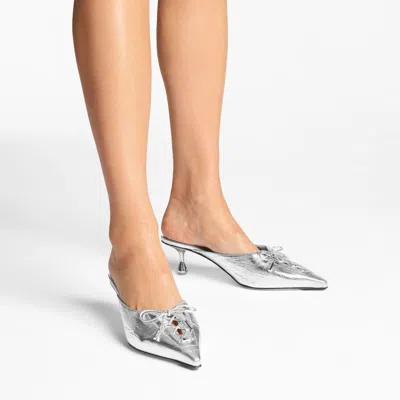 Jimmy Choo 50mm Scarlett Lace-up Pointed-toe Mules In Silver