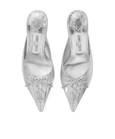 Jimmy Choo 50mm Scarlett Lace-up Pointed-toe Mules In Silver